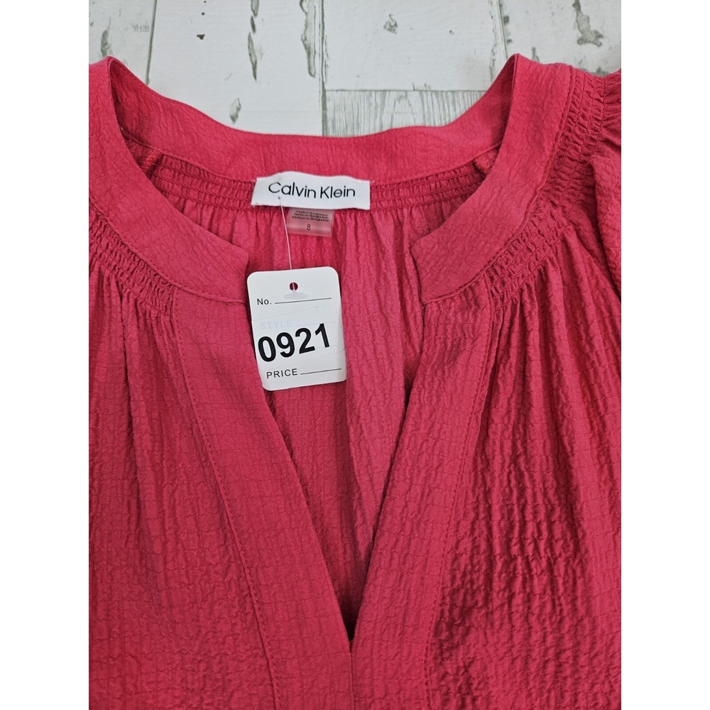 Calvin Klein Cottagecore Flared Sleeves Dress 8 Tiered Fuchsia Pink Fluttered - Picture 9 of 9